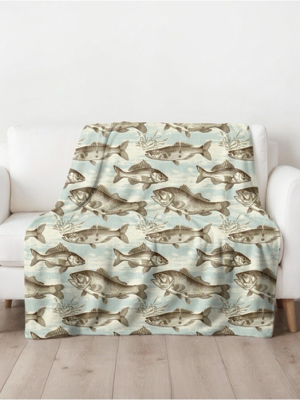 Coastal Fish Pattern Throw Blanket - Blue & Brown